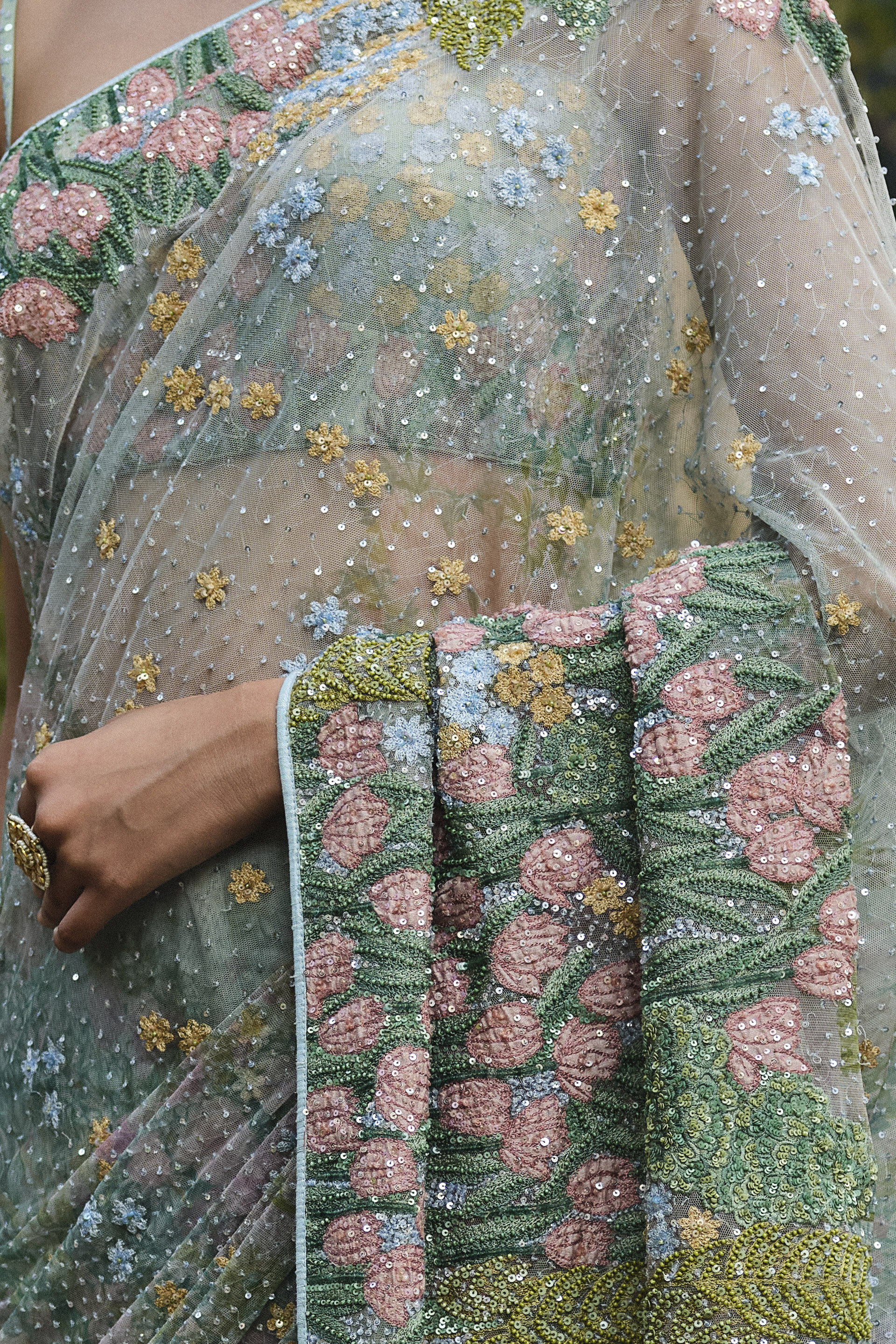 Lakeforest Embroidered Saree - Powder Blue, Multi Color, image 3